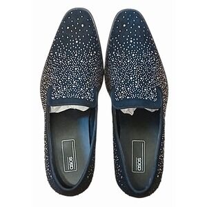 ASOS DESIGN Black Velvet Loafers UK 10 Mens US 11 Diamante Studded Slip On Dress